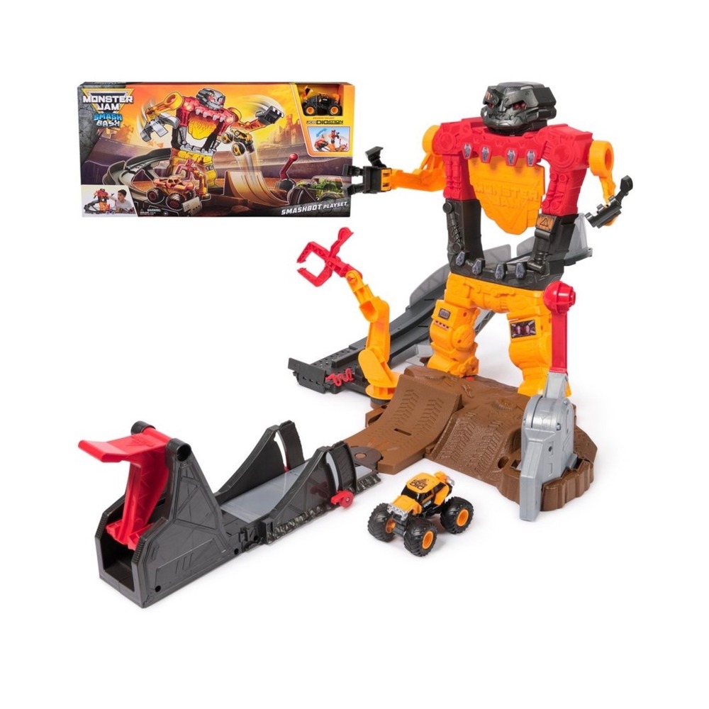 Monster Jam Smash & Bash Smashbot Playset with Exclusive JCB Digatron 1:64 Truck